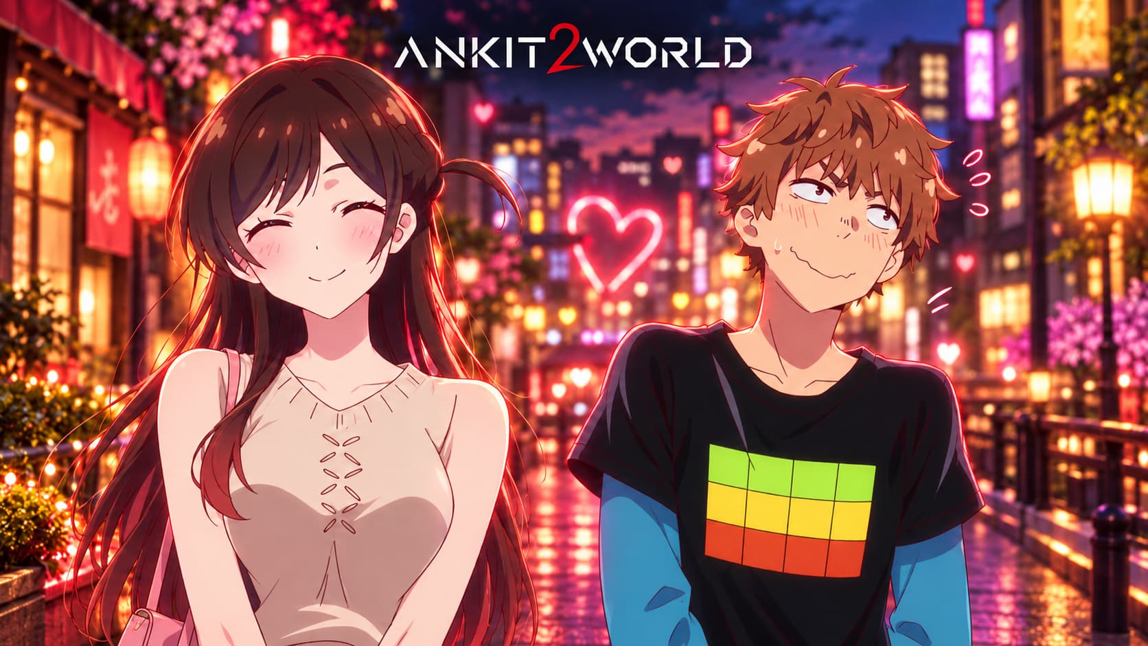 City Duo Beneath a Neon Heart